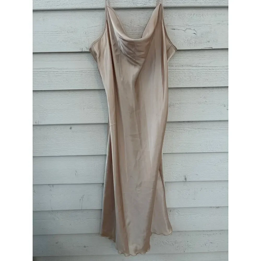Bebe Champagne Satin Slip Dress Cowl Neck Size Large - Picture 3 of 8